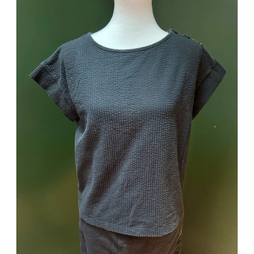 Madewell Textured Short‎ Sleeve Casual Black Top Size S